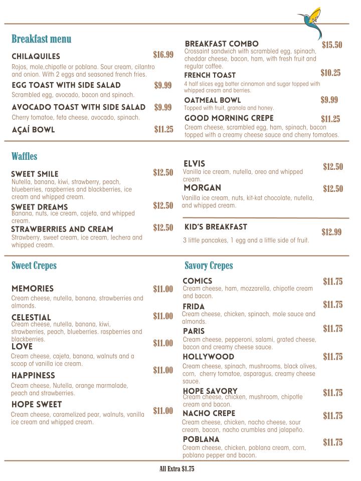Hope Cafe and Creperie Menu image 2